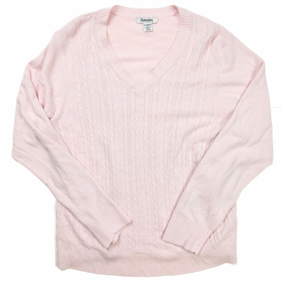 Hampshire Studio Pastel Pink Ribbed V Neck‎ Vintage Sweater Women's Size XL